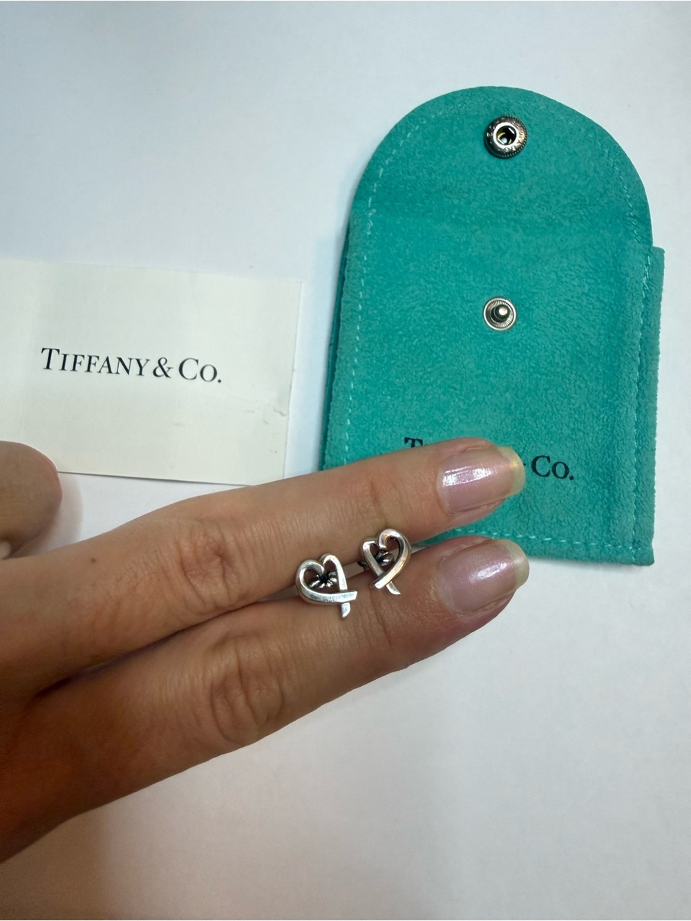 Tiffany & Co. Paloma Picasso Loving Heart 925 Sterling Silver Stud Earrings